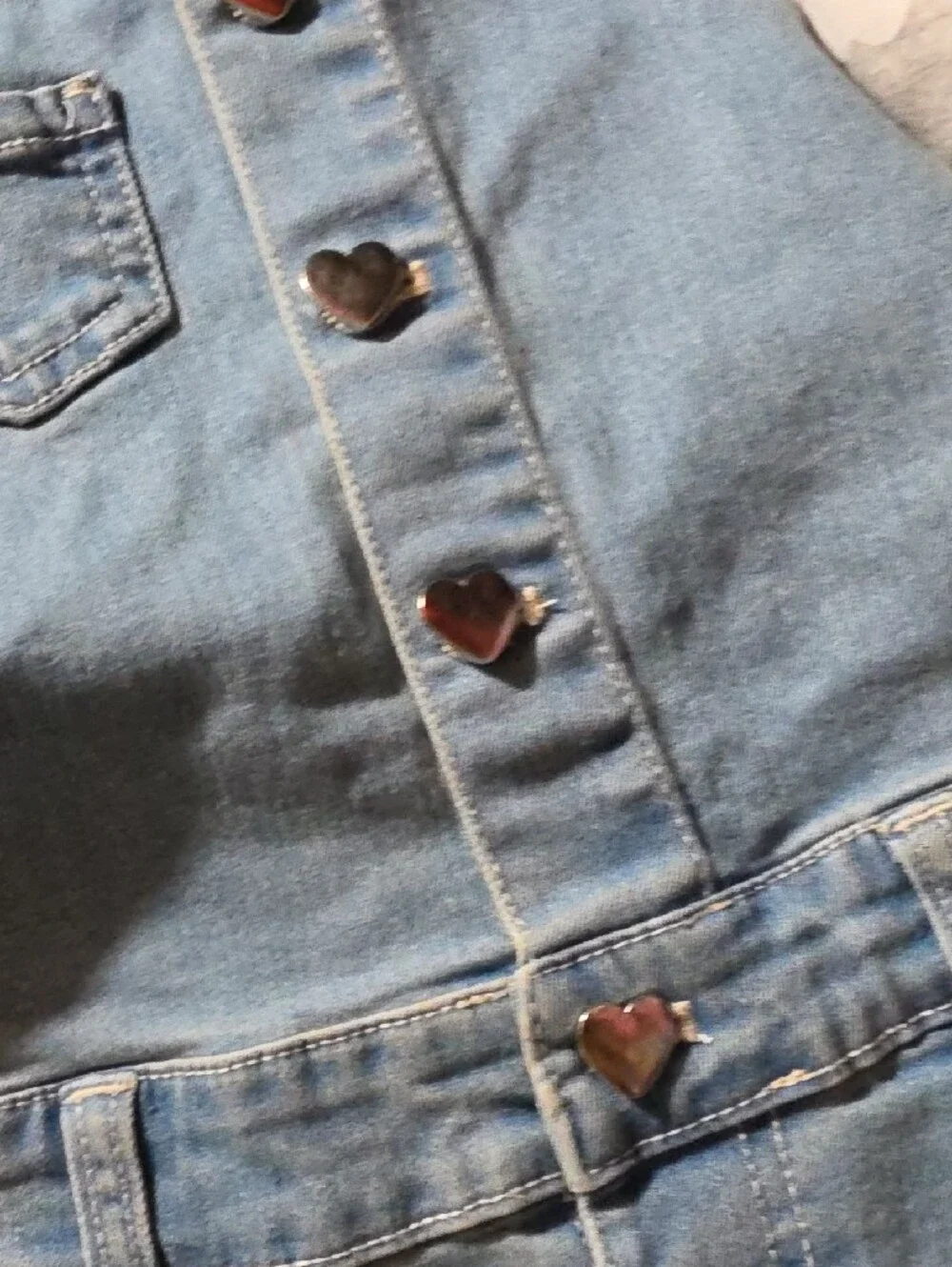 Vigoss Light Blue Denim Short Overalls with Heart Button